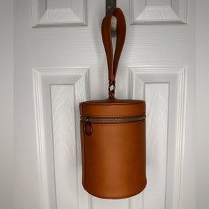 Brown Faux Leather Cylinder Handbag Universal Thread